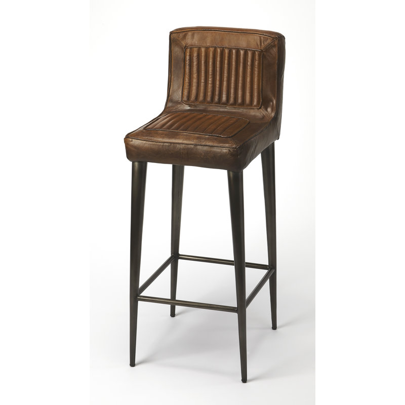 Maxwell Leather 32" Bar Stool, Black, Brown