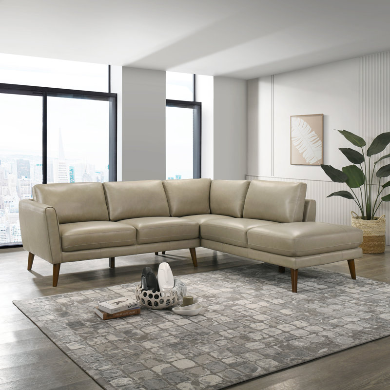 Mouloud 2-Piece Genuine Leather Sectional, Right Hand Facing, Beige Genuine Leather