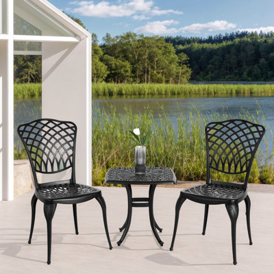 Rustproof Cast Aluminum 3 Patio Furniture - Black 2 Chairs & 1 Table For Outdoor, Garden, Patio, Balcony Classical Design, Easy To Assemble Outdoor  3 Pieces  Round Assembly Use
