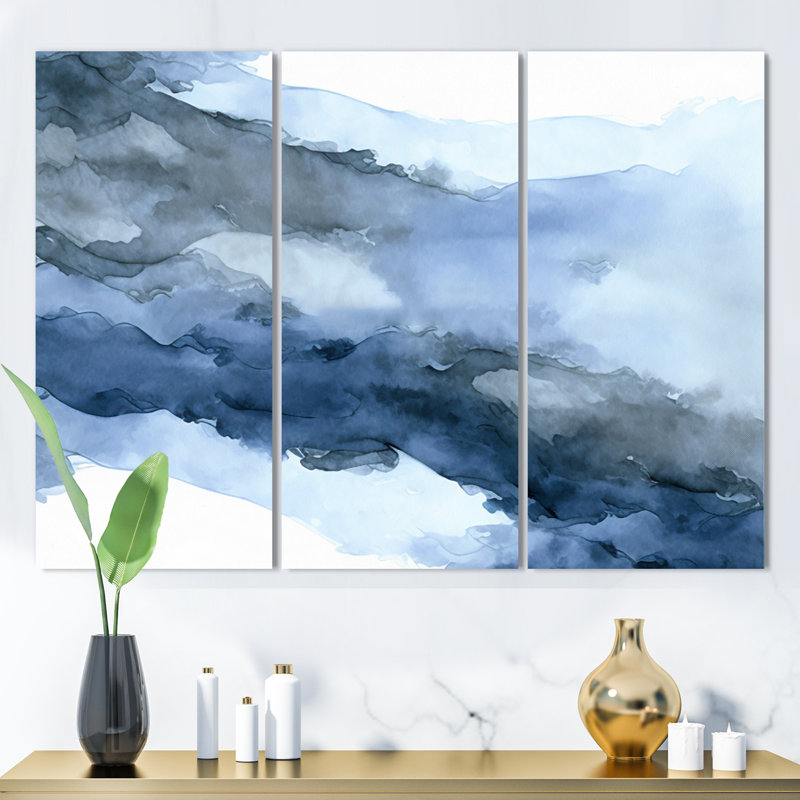 Saphir bleu nébuleuse VII Saphir bleu nébuleuse VII - 3 pièces sur toile, H 28 po x l 36 po, Toile tendue, Sans cadre