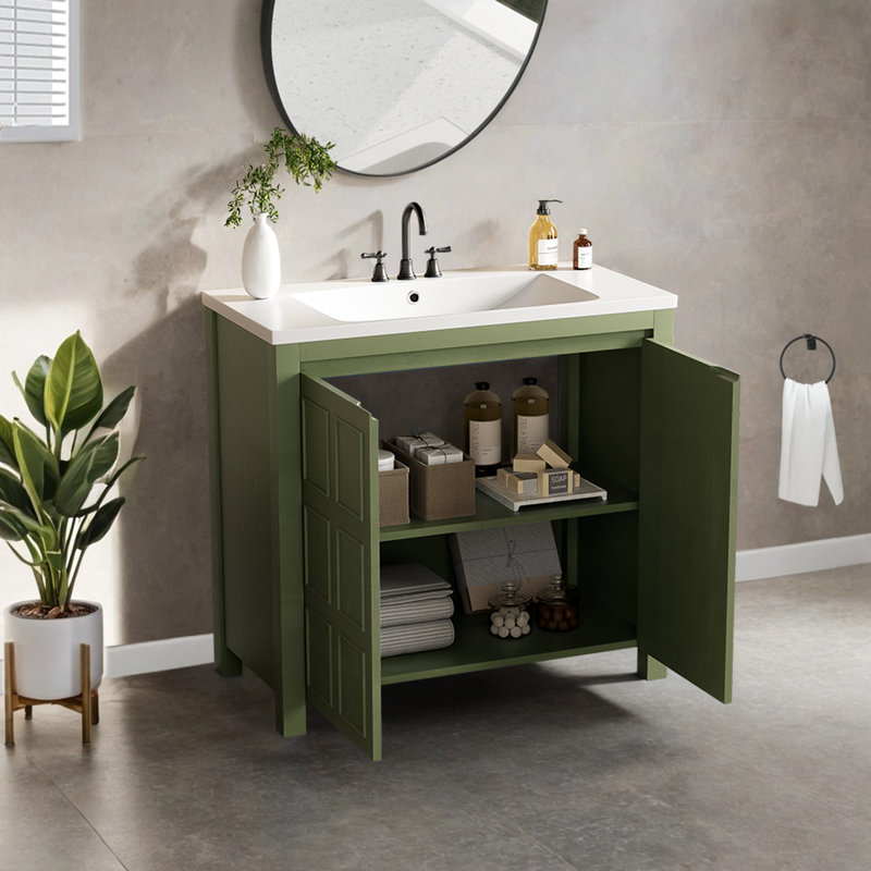 36'' Single Bathroom Vanity with Ceramic Top, Green