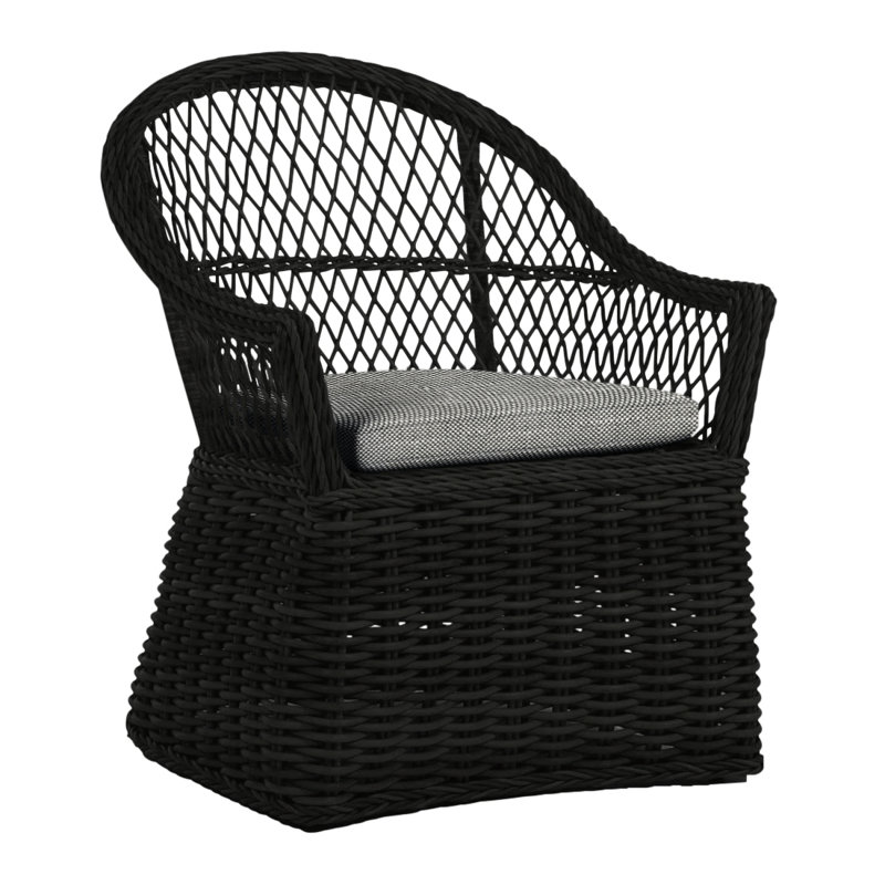 Soho Woven N-Dura Resin Wicker Outdoor Arm Chair, Black, No Welt, Linen Forest
