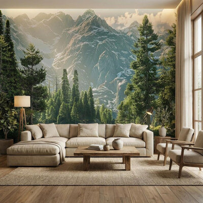 Green Mountain Forest Wall Mural Alpine Nature Landscape Wallpaper