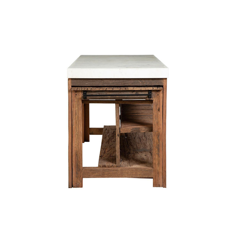 Rustic 61" Wide Oak Kitchen Island, Natural