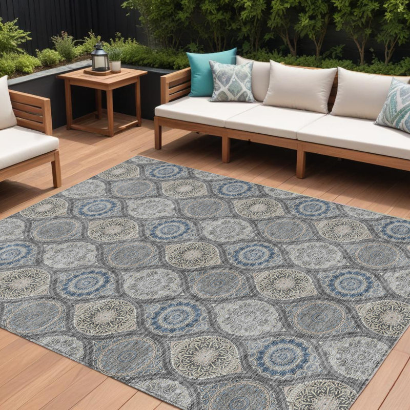 Tapis intérieur lavable 10 pi x 14 pi gris ivoire à médaillon floral