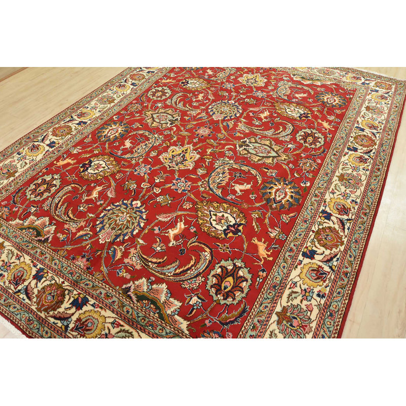 Tapis traditionnel rétro en laine rouge noué à la main 8 pi 1 po x 10 pi 9 po
