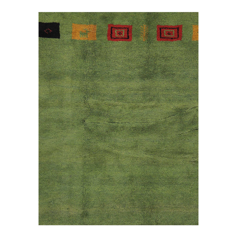 Tapis oriental vert / rouge / jaune en laine / coton 7 pi 11 po x 5 pi 7 po Oriental