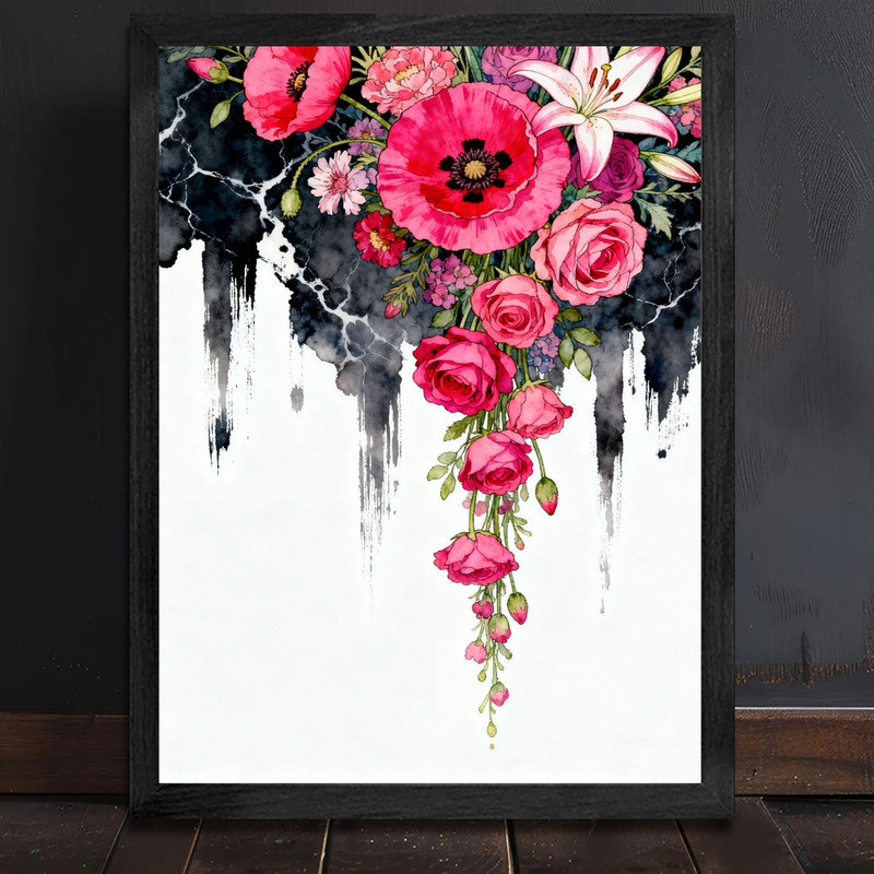 Art mural noir, nature morte et floral gothique, impression de cadre fantaisiste foncé rétro, H 11 po x l 9 po