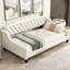 Lit de jour simple beige avec capitonnage à boutons, contreplaqué massif, lit de jour de luxe moderne facile à assembler, lattes, mousse confortable pour le décor de la chambre à coucher-129627258-129627256
