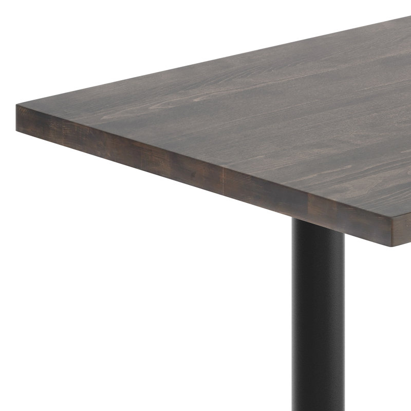 Rectangular Solid Wood Commercial Tabletop with Dual Bar Height T-Bases, 42"H x 48"L x 30"W, Dark Brown Wood, Black