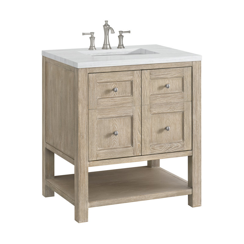 Breckenridge 30'' W Single Vanity, Carrara White, Whitewashed Oak, 8" Widespread