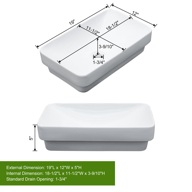 Lavabo de salle de bain vasque rectangulaire en céramique blanche l 19 po x P 12 po GhomeG