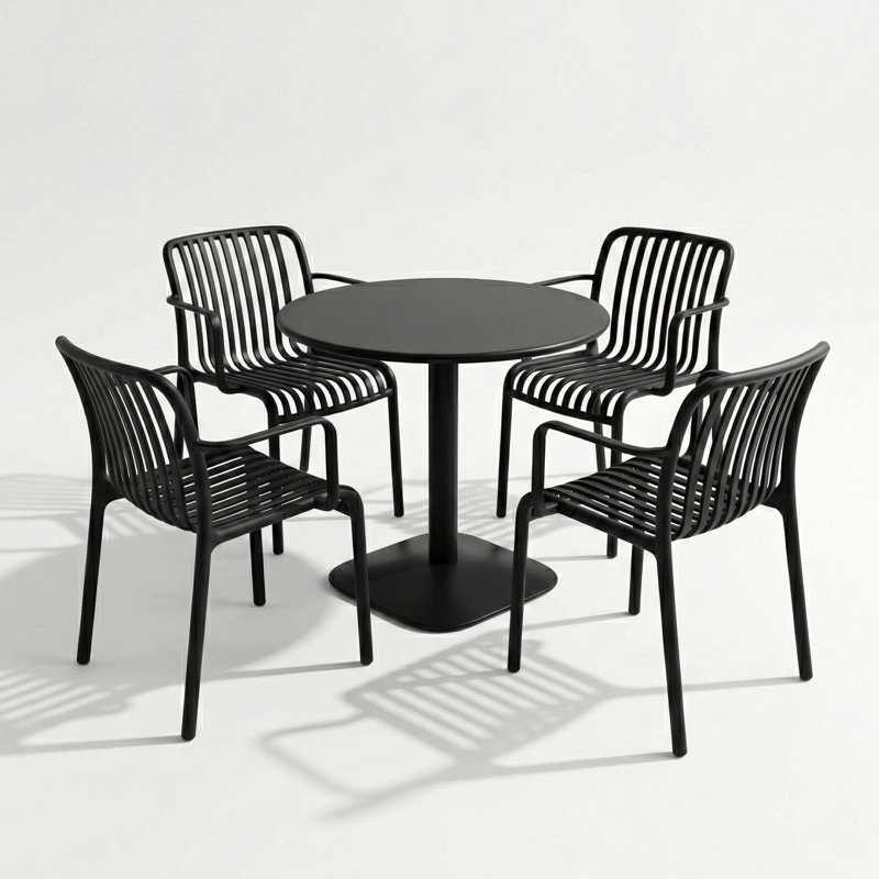 4 - Person Steel Dining Set, Black/Black