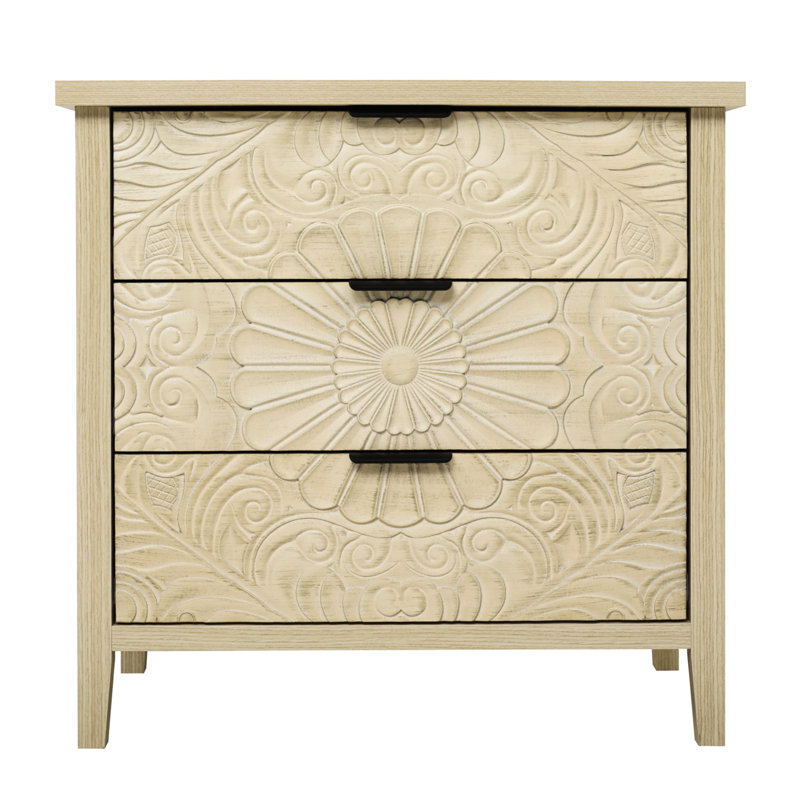 Armoire américaine à 3 tiroirs pour la chambre à coucher, le salon, le bureau, avec glissières inférieures coulissantes lisses, poignées à motif noir captivantes, patins antidérapants, pièces murales verrouillables et panneaux