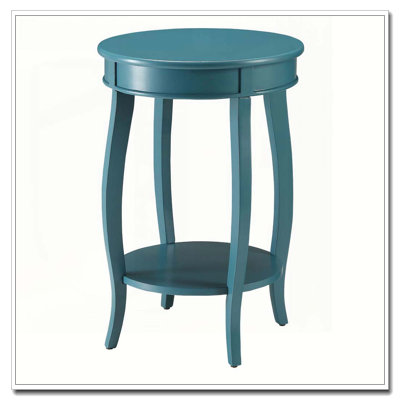 Teal Round Side Table with Bottom Shelf