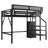 Twin Loft Bed with Stairs, Metal Loft Bed with Storage Shelves & Wardrobe for Kids & Teens, Black-630038911