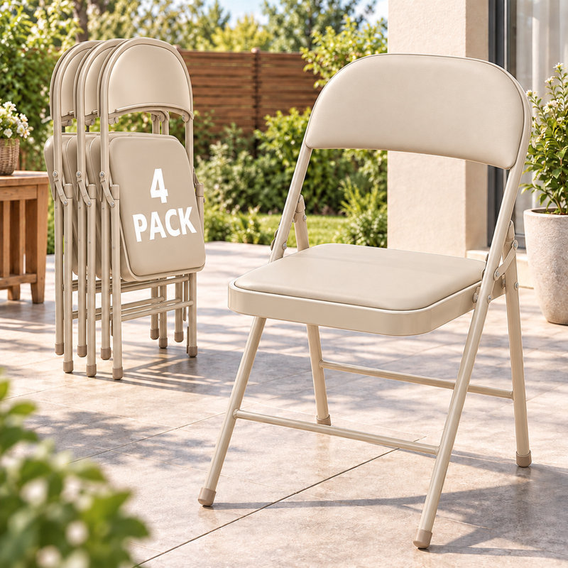 Ensemble de 4 chaises pliantes rembourrées blanches avec structure en métal, Blanc, 4