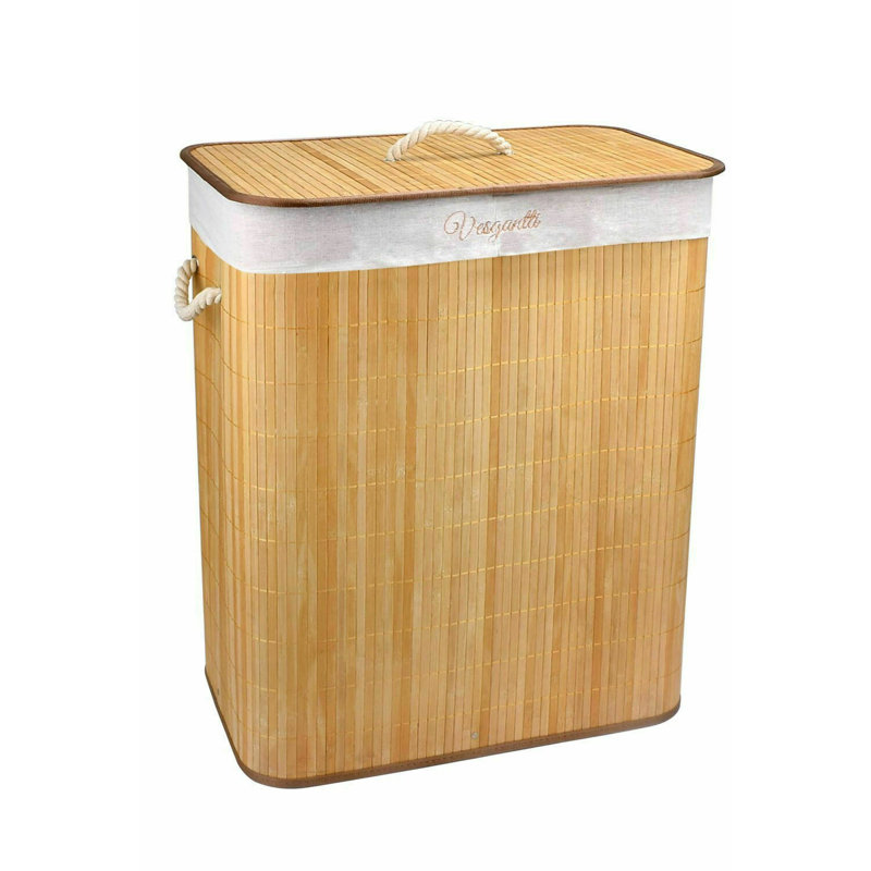 Bamboo Rolling Laundry Basket, Light Wood