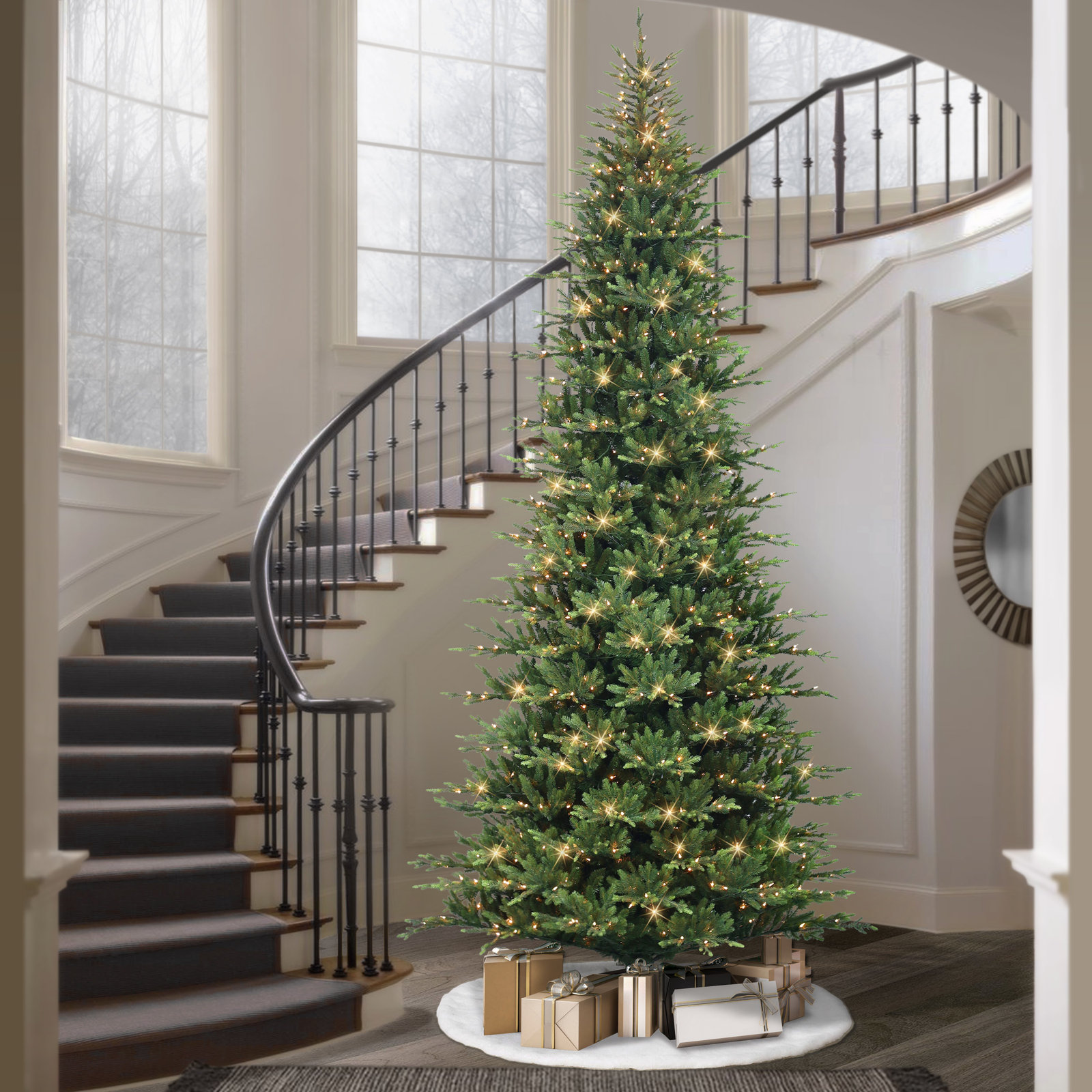 Hachmin Slender Pre-Lit Fir Christmas Tree, 10' H