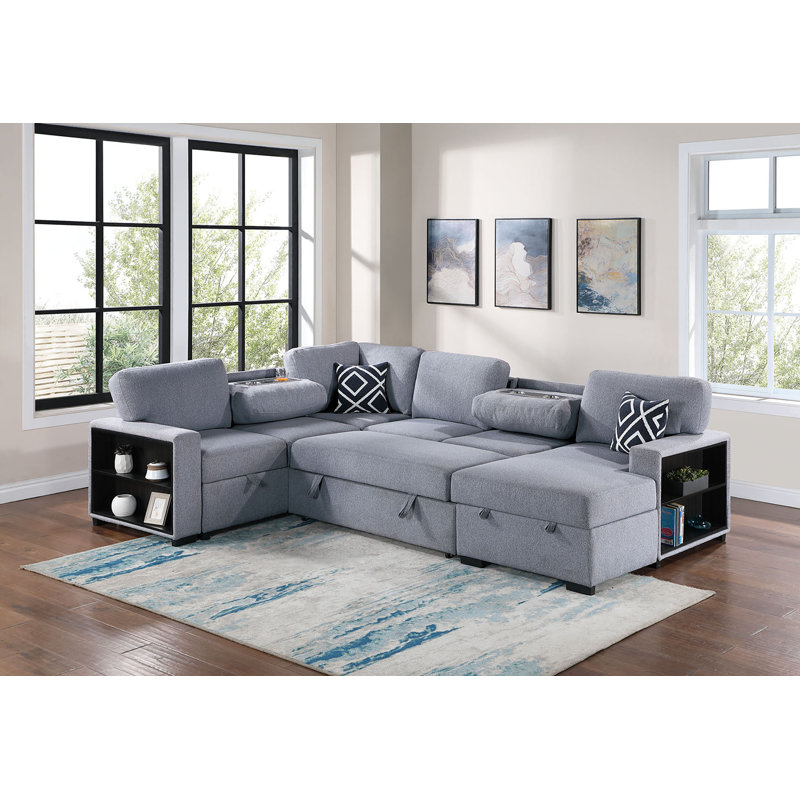 4-Piece Convertible Sectional, Gray Boucle