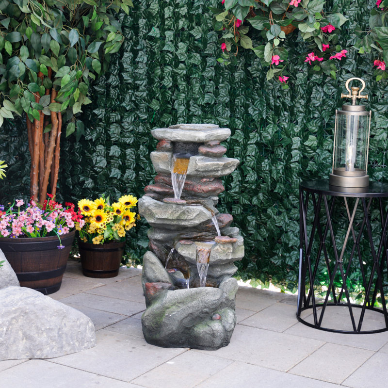Multi-Level Rock Fountain with LED Lights