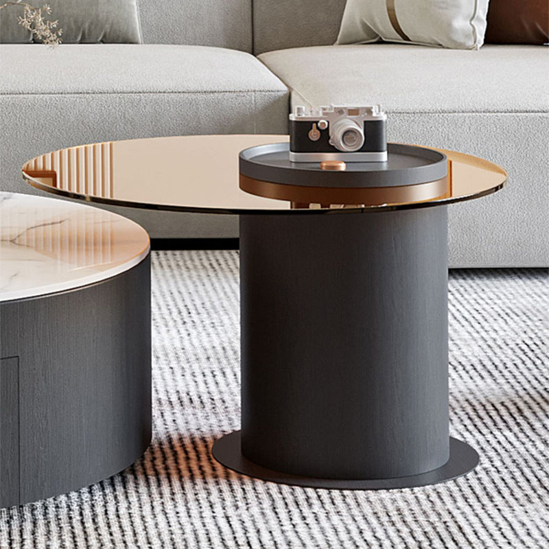 Round stone slab coffee table set, 11.8" H x 39.4" L x 39.4" W