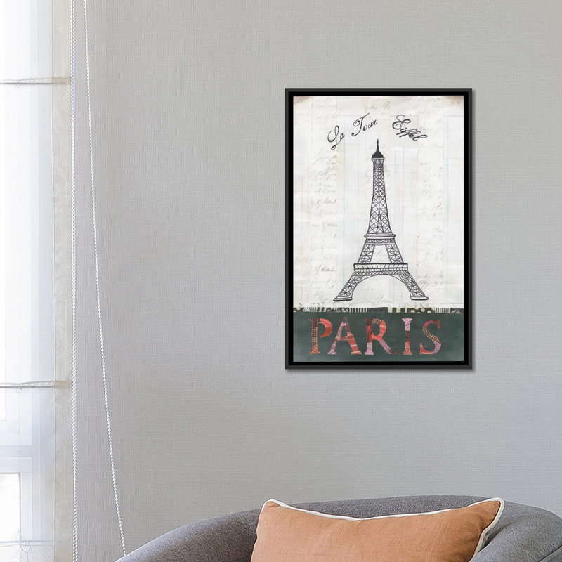 « la tour eiffel », impression sur toile tendue, H 26 po x l 18 po x P 1,5 po, Toile avec cadre noir, Pas de tapis