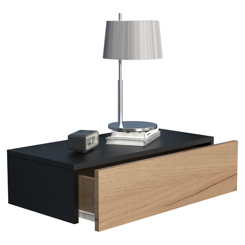 Satender Manufactured Wood Bedside Table, Black, 15cm H x 60cm W x 30cm D