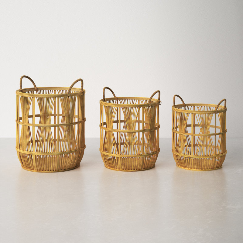 Handmade Bamboo Basket With Handles - Set of 3