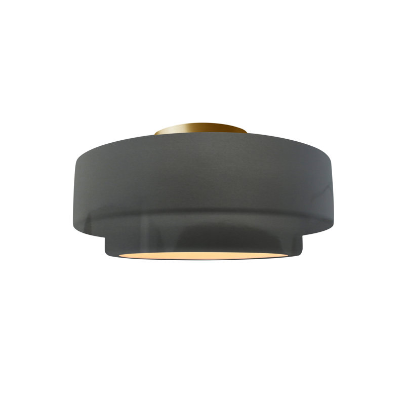 Plafonnier semi-encastré en céramique Dottie, Laiton brossé, H 8 po x l 16,5 po x P 16,5 po, Gris brillant