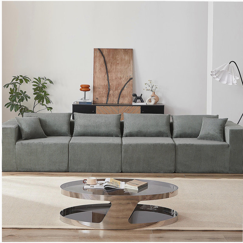 Canapé modulaire en L 104 po en velours côtelé de 104 po, ensemble de canapé de plancher de luxe, meubles d'intérieur rembourrés, canapé compressé rempli de mousse pour le salon, la chambre à coucher, combinaison de 4 PC gratuite