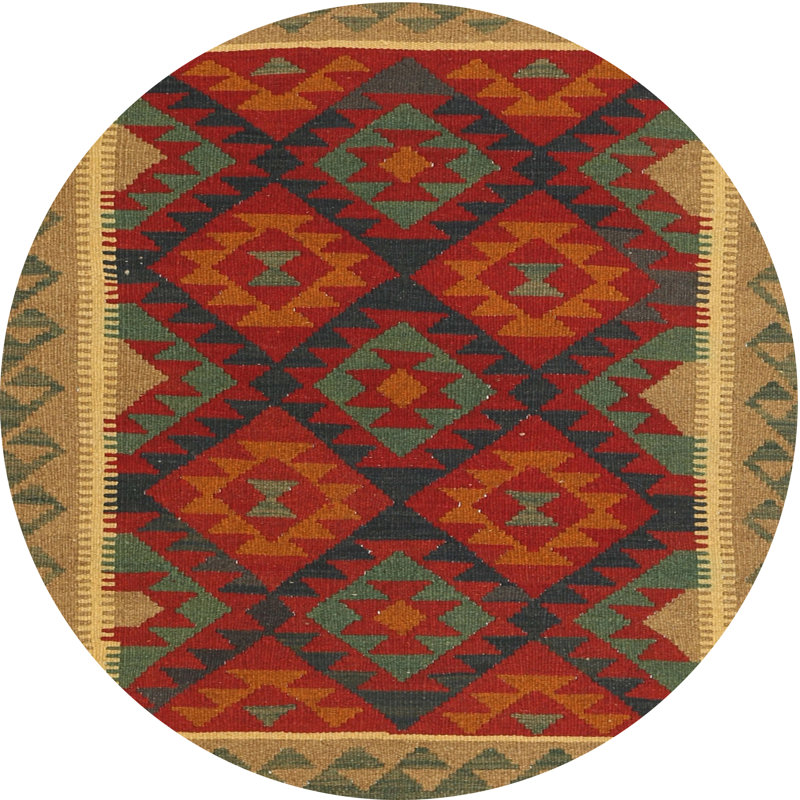 Tapis rouge / brun Southwestern, Rond 8 pi