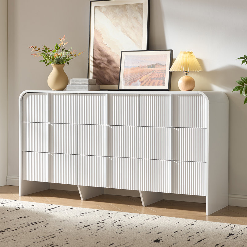 Commode 9 tiroirs cannelée, l 60,2 po, Blanc