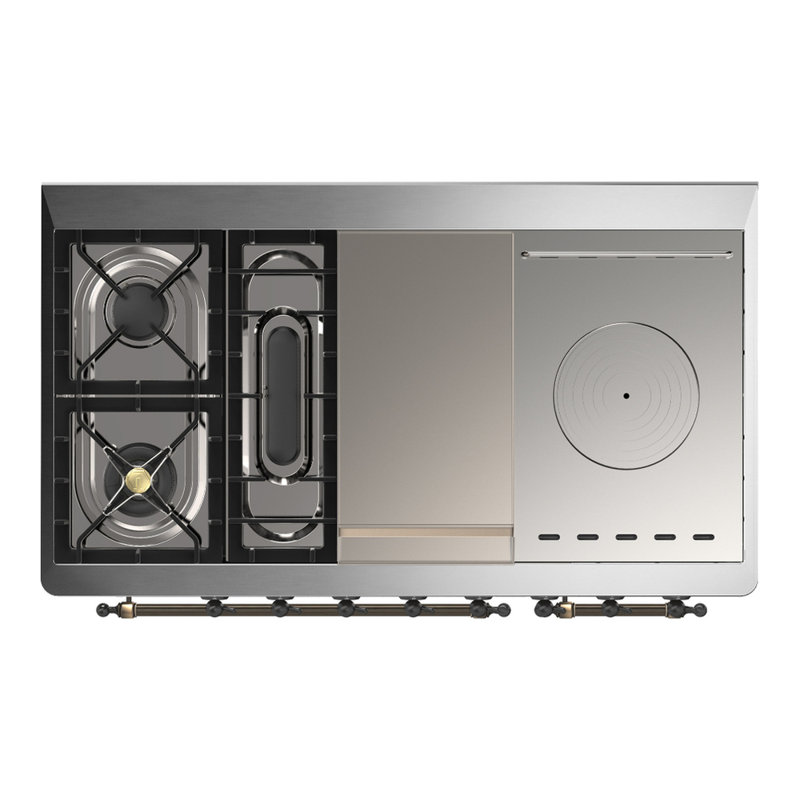 Majestic III Series 48 Inch Dual Fuel Range with 5 Sealed Burners, Griddle, Frenchtop in Glossy Black (Natural Gas, Burnished Trim)
