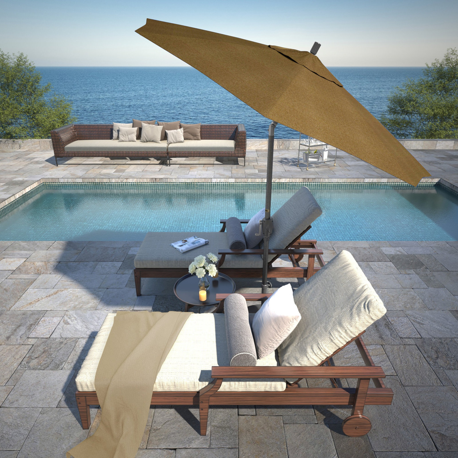 Lexia 90'' Sunbrella® Outdoor Umbrella, Sesame Sunbrella® Linen