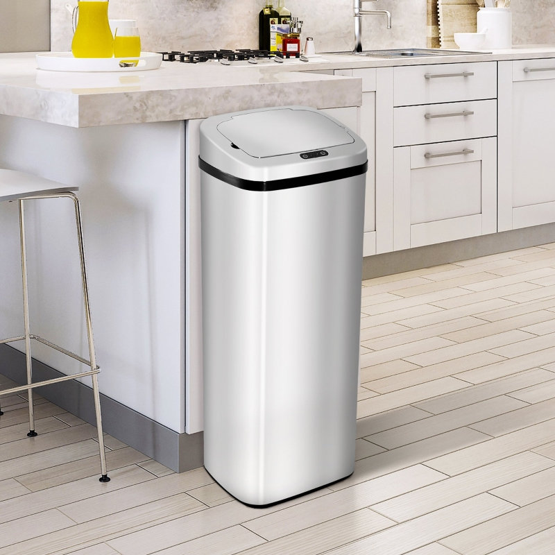50L Infrared Touchless Automatic Motion Sensor Dustbin Stainless Steel Trash Can 33*25*84 cm Stainless Steel 1 Piece Sensor Bin Silver Motion Sensor
