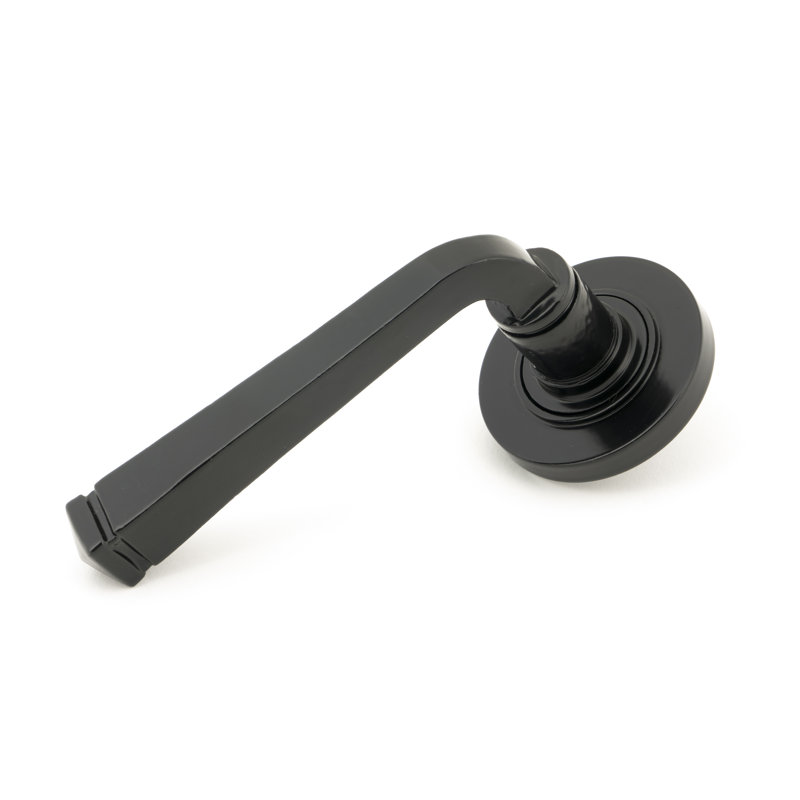 Avon Round Lever on Rose Set (Plain), Black