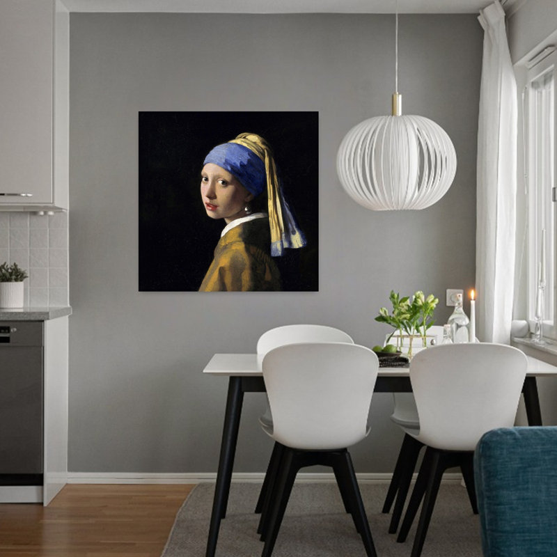 Girl With A Pearl Earring Classic Contemporary Portrait Architecture Wall Art Print by Johannes Vermeer - Wrapped Canvas Print