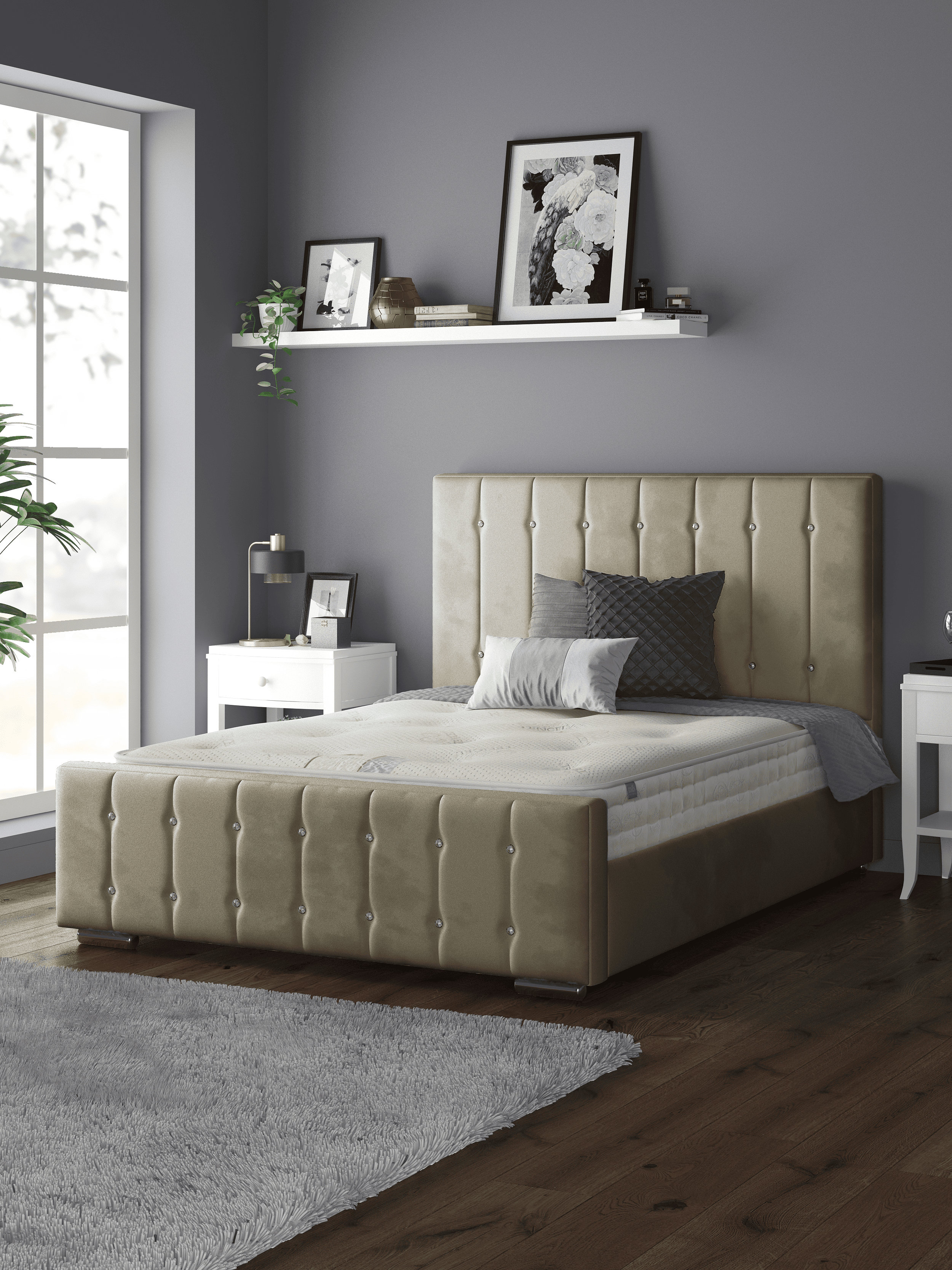 Jovenko upholstered led storage platform outlet bed