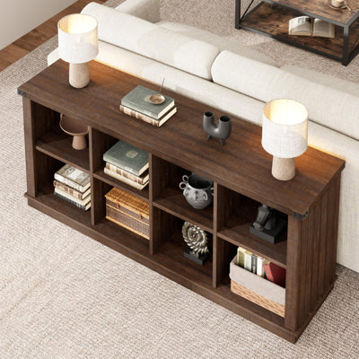 8-Cube Rustic Farmhouse Bookshelf, 2-Tier Horizontal Wood Storage Cabinet for Living Room, Entryway, or Office