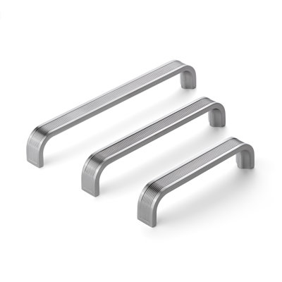 New Collection 3.75" (96mm) Center to Center Satin Nickel Decorative Reeded Bridge Cabinet Pulls