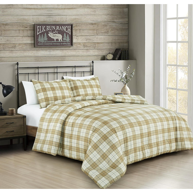 Brushed Microfiber Lightweight Plaid Comforter Set, King Comforter + 2 King Shams