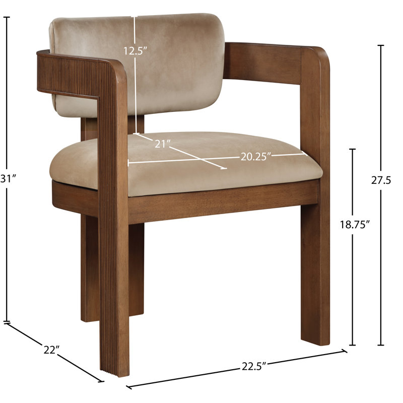 Chaise rembourrée Sacha Frink, Velours beige, Brun noyer