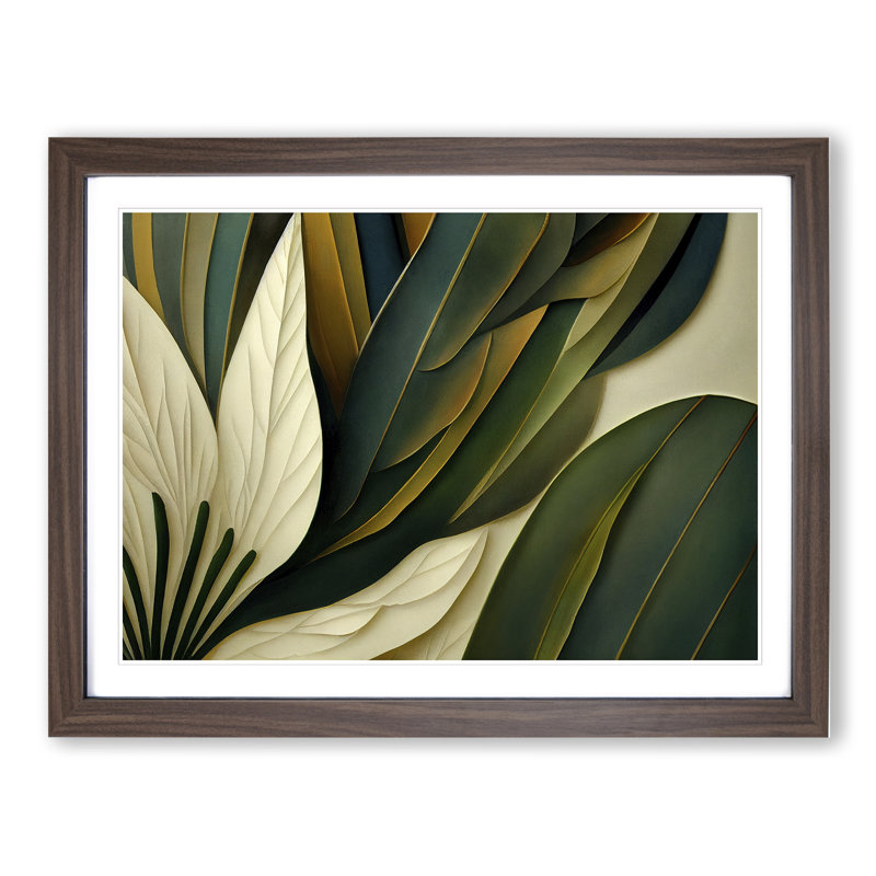 Art Deco Plant Leaf - Framed Print, 25cm H x 34cm W , Brown