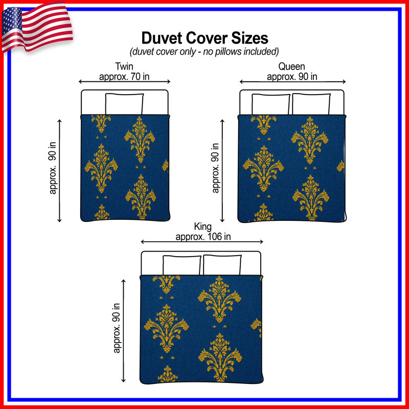 Housses de couette dorées à motif damassé, Queen