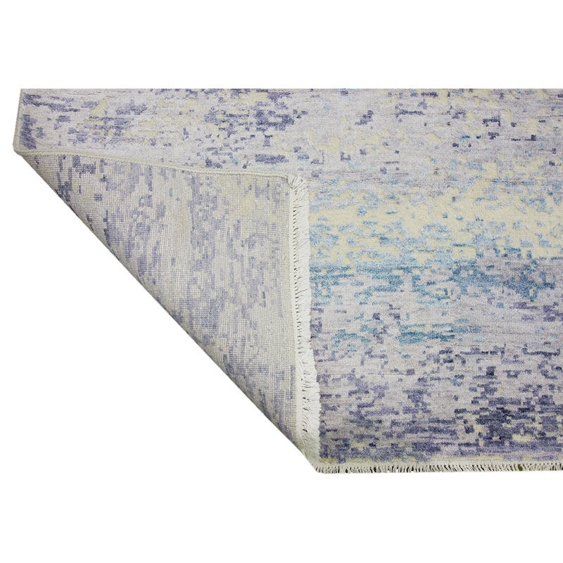 Tapis beige / turquoise / ivoire noué à la main de haute qualité, Rectangle 9 pi x 12 pi