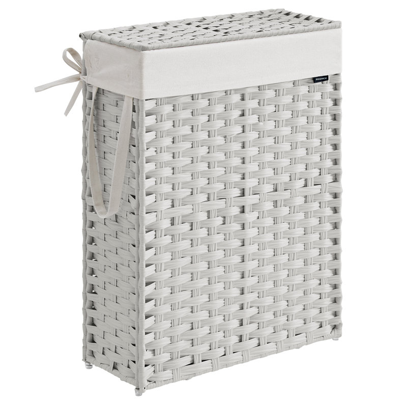 Wood Laundry Hamper with Handles, Cloud White