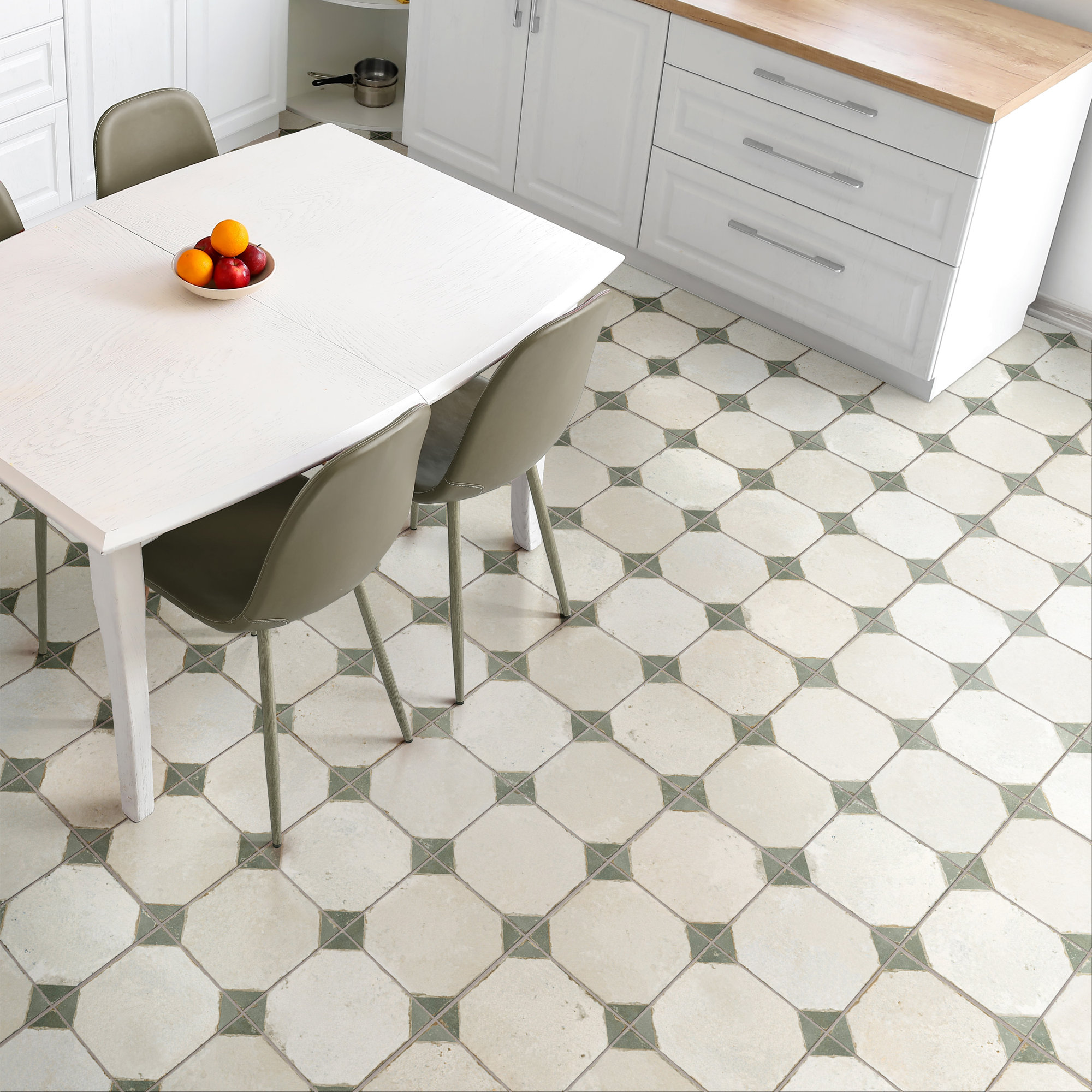 Kings Yard 18" x 18" Ceramic Patterned Wall & Floor Tile,  Beige/Green