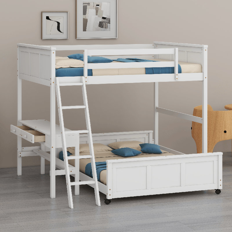 Lit superposé avec bureau, Blanc