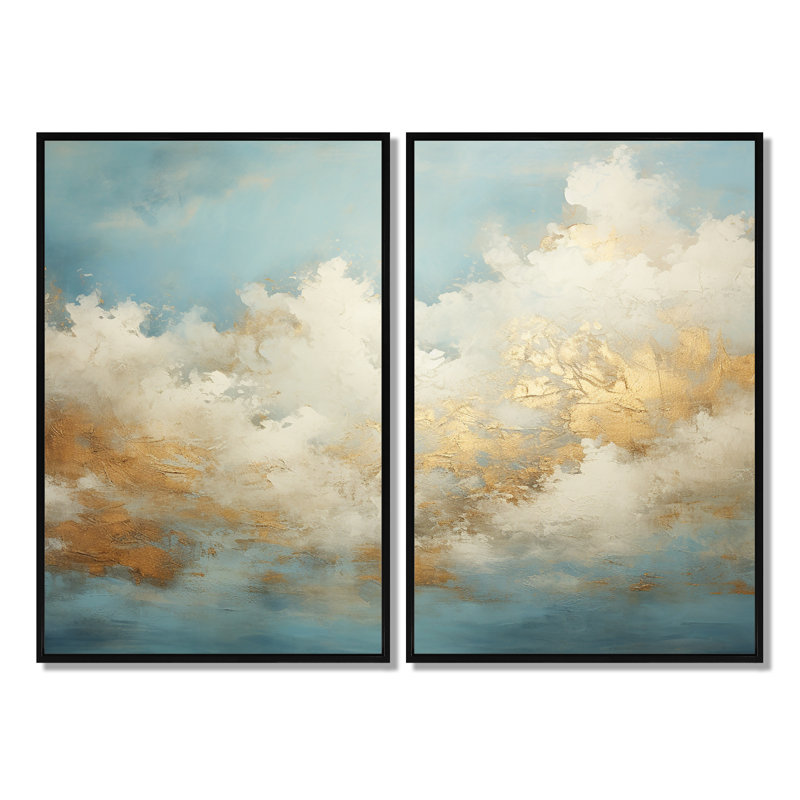 Décoration murale beige or Minimalisme nuages III - Beige, Noir, H 36 po x l 48 po, Reproduction encadrée sans passe-partout